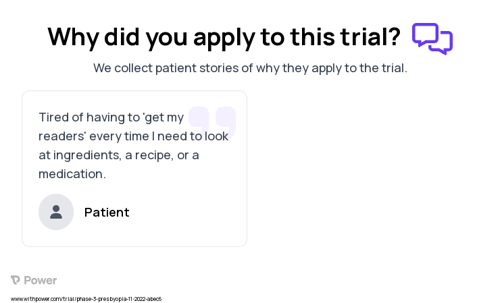 Presbyopia Patient Testimony for trial: Trial Name: NCT05646719 — Phase 3