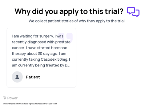 Prostate Cancer Patient Testimony for trial: Trial Name: NCT04720157 — Phase 3