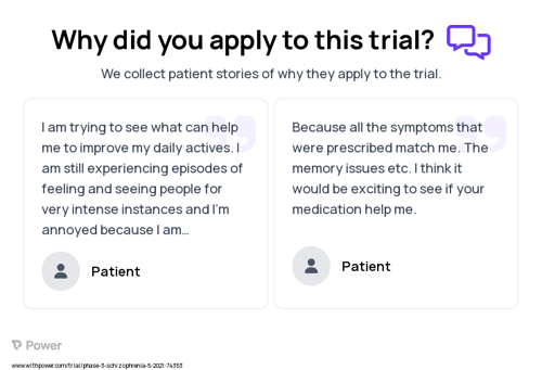 Schizophrenia Patient Testimony for trial: Trial Name: NCT04846881 — Phase 3