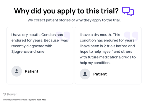 Sjogren's Syndrome Patient Testimony for trial: Trial Name: NCT04968912 — Phase 2