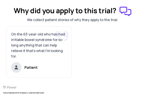 Irritable Bowel Syndrome Patient Testimony for trial: Trial Name: NCT03729271 — Phase 4