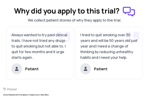 Tobacco Use Patient Testimony for trial: Trial Name: NCT05277207 — Phase 4