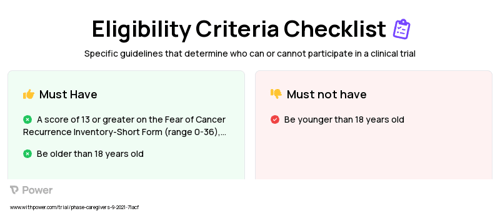 Family Caregiver - Fear Of Recurrence Therapy (FC-FORT) Clinical Trial Eligibility Overview. Trial Name: NCT05441384 — N/A