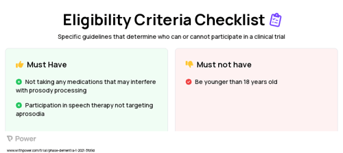 Aprosodia Intervention Clinical Trial Eligibility Overview. Trial Name: NCT04575909 — N/A