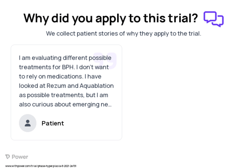 Benign Prostatic Hyperplasia Patient Testimony for trial: Trial Name: NCT04987138 — N/A