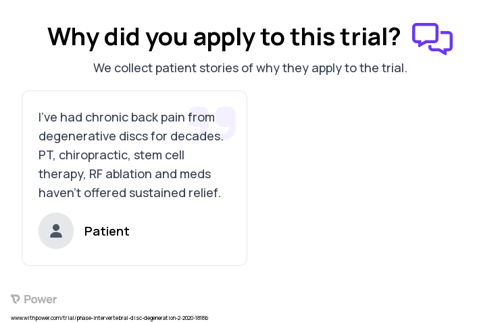 Degenerative Disc Disease Patient Testimony for trial: Trial Name: NCT04229017 — N/A