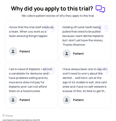 Toothless Alveolar Ridge Patient Testimony for trial: Trial Name: NCT05219305 — N/A