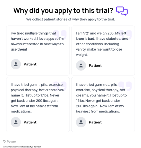 Obesity Patient Testimony for trial: Trial Name: NCT04708769 — N/A