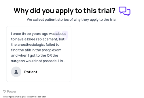 Osteoarthritis Patient Testimony for trial: Trial Name: NCT04238143 — N/A