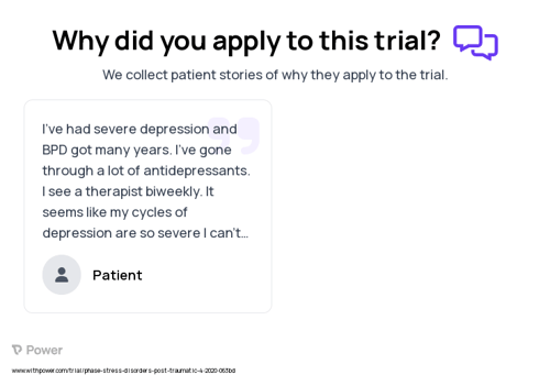 Post-Traumatic Stress Disorder Patient Testimony for trial: Trial Name: NCT04070183 — N/A