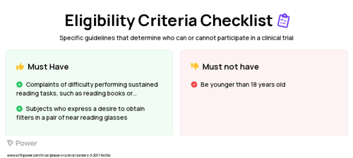 Colored near reading glasses Clinical Trial Eligibility Overview. Trial Name: NCT03192722 — N/A