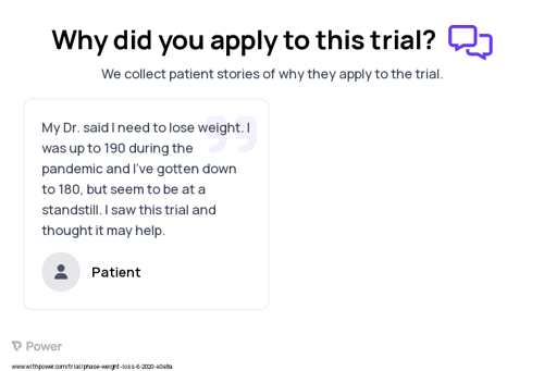 Weight Loss Patient Testimony for trial: Trial Name: NCT04302727 — N/A