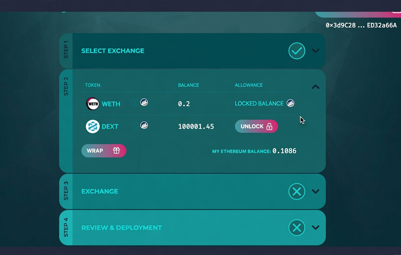 select a token pair and set spending allowances