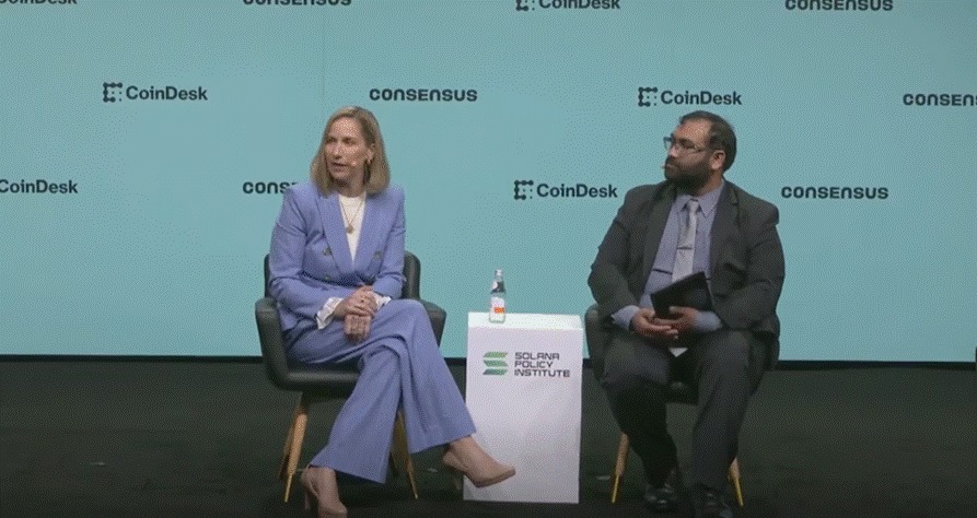 Title: Kara Calvert at Consensus 2026 - Description: Kara Calvert speaks at CoinDesk Consensus 2026 during a CLARITY Act policy discussion on stablecoin yield negotiations.