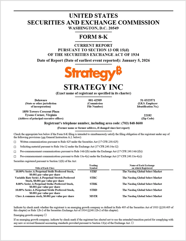 Strategy filing with the SEC. Source: Strategy