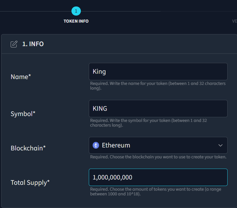 basic token information setup on dextools