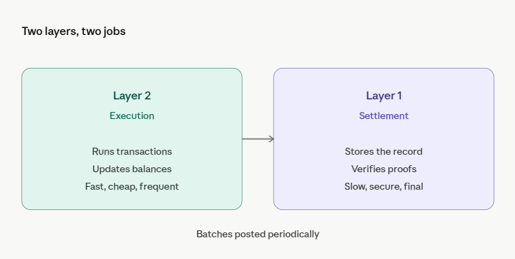 layer 1 vs layer 2 blockchain execution vs settlement responsibilities