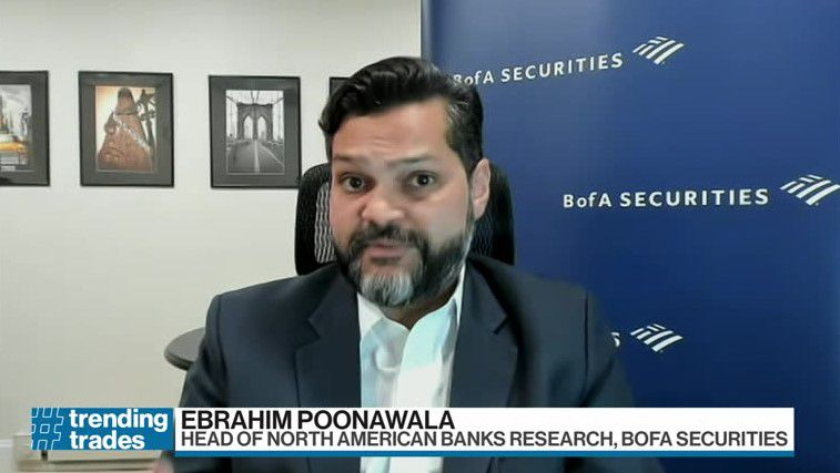 Bank of America analyst Ebrahim Poonawala shown alongside commentary on the CLARITY Act stablecoin yield compromise.