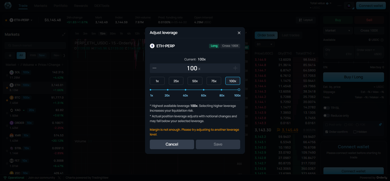 PERPTools offers leverages of 1x, 25x, 50x, 75x, 100x, or customized. Source: PERPTools