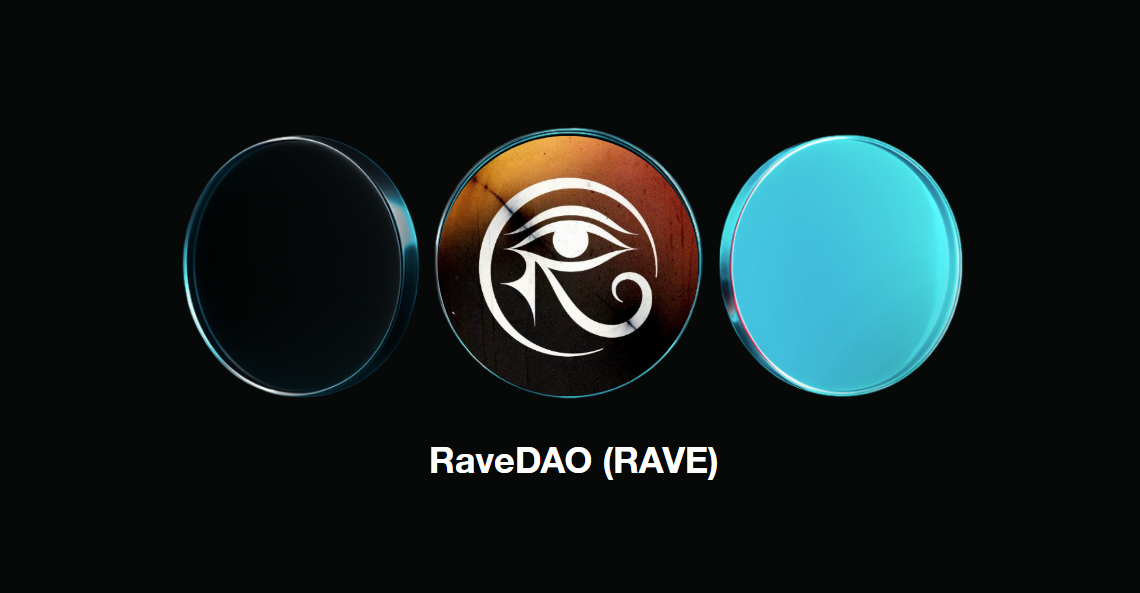 RaveDAO token image showing RAVE branding used in a Web3 music and crypto project context.