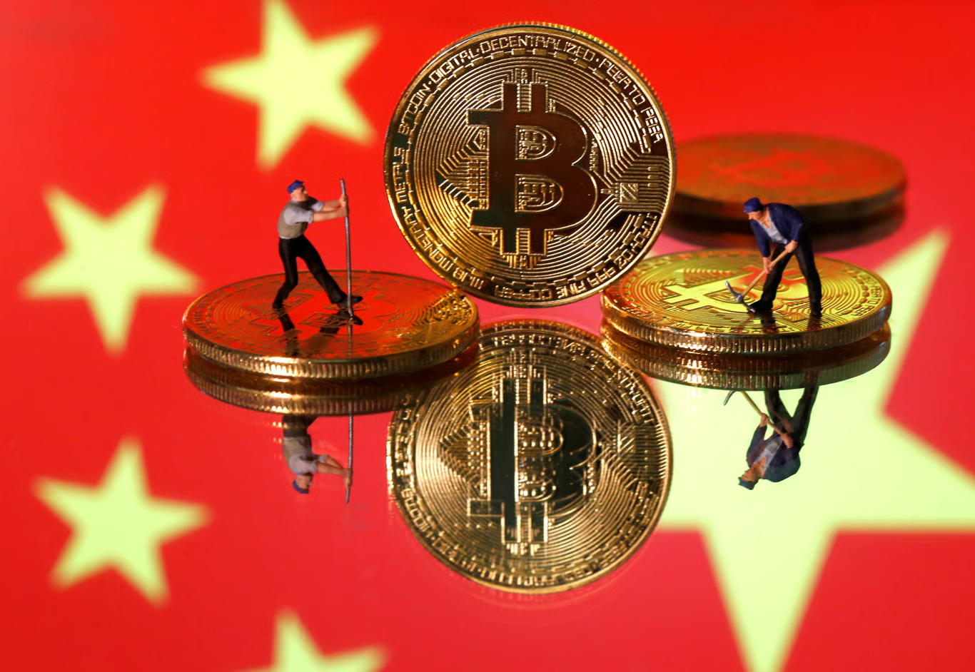 Bitcoin mining equipment and workers during China’s crypto crackdown and mining ban.
