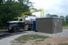 A water truck filling up using a Portalogic Bulk Water Fill Station in Niagara Falls, ON