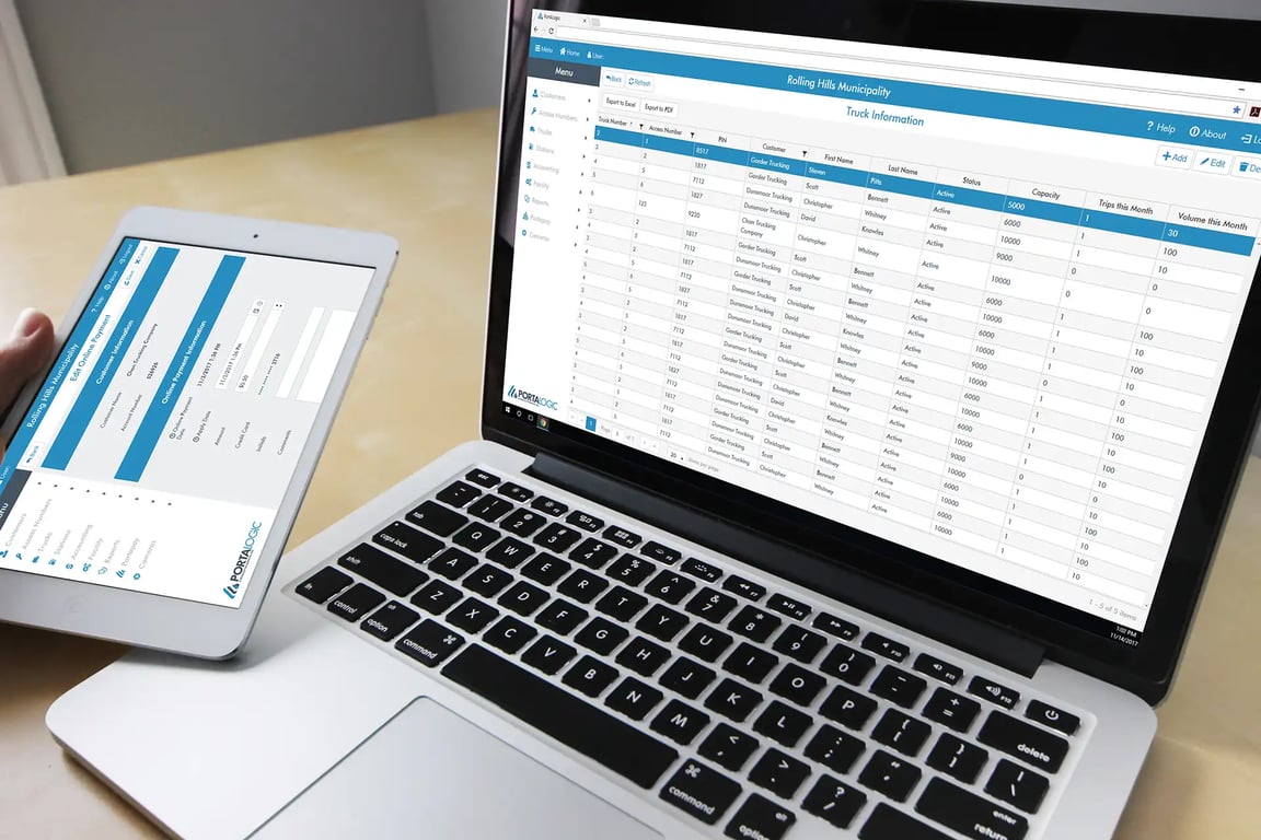 Portalogic management software is a responsive web application for monitoring and controlling hauler stations for septage receiving and bulk water dispensing.