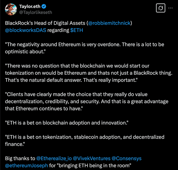 "The negativity around Ethereum is very overdone"
