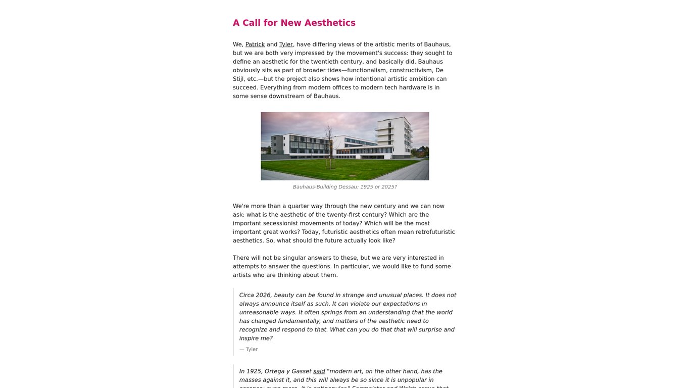A Call for New Aesthetics - Patrick Collison call artists, designers, architects