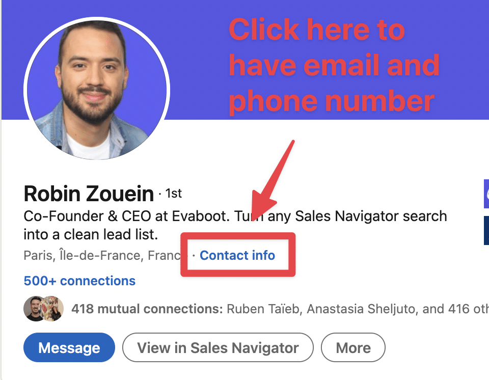 Email Numéro de téléphone connexion de 1er degré LinkedIn 