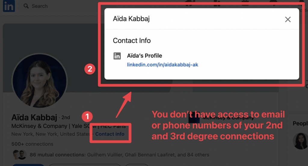 Coordonnées des contacts de connexion LinkedIn de 2e degré