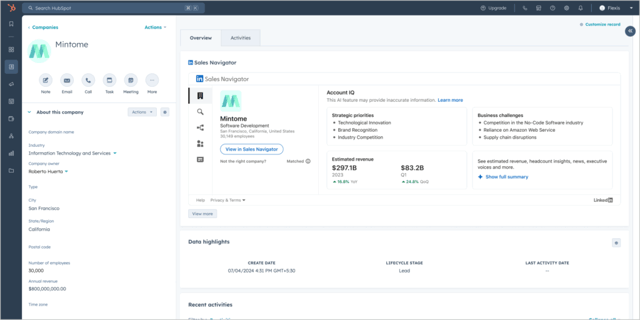 linkedin account iq crm integration