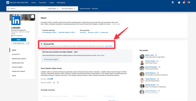 how to access account IQ in sales navigator
