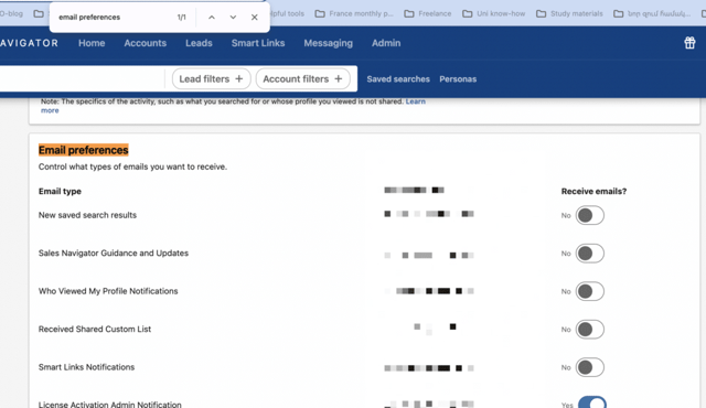 manage email alerts on linkedin sales navigator