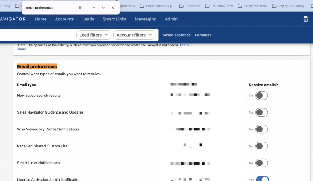 manage email alerts on linkedin sales navigator