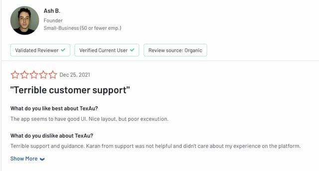customer support review texau