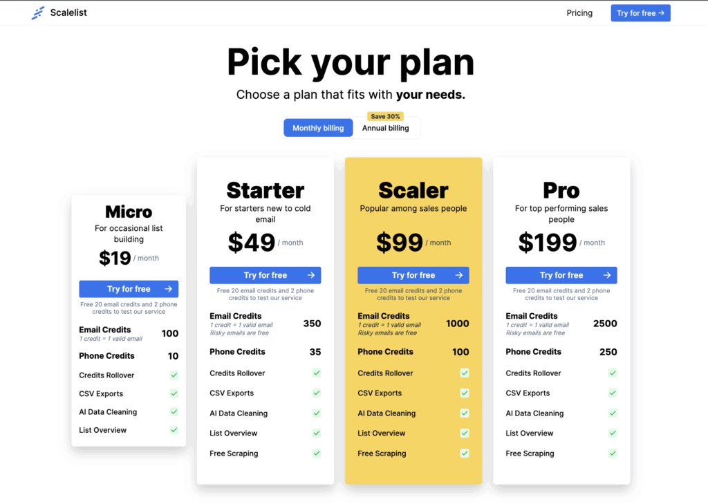 scalelist pricing