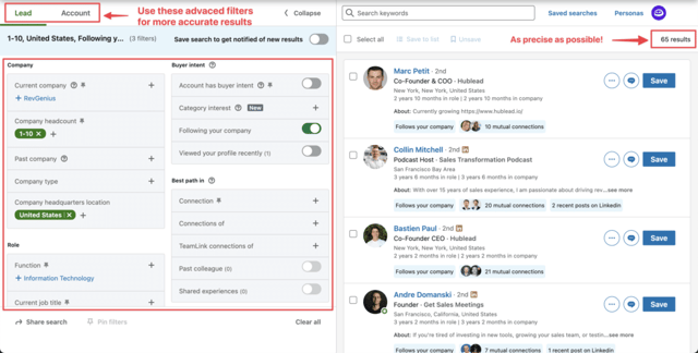 sales navigator advanced filters for better results