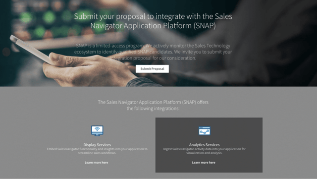 proposition d'api linkedin pour s'intégrer à la plateforme d'application Sales Navigator