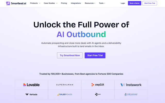 smartlead homepage