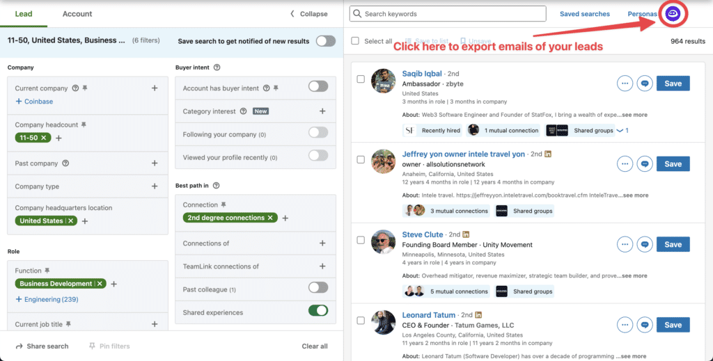 export linkedin sales navigator lead lists with evaboot
