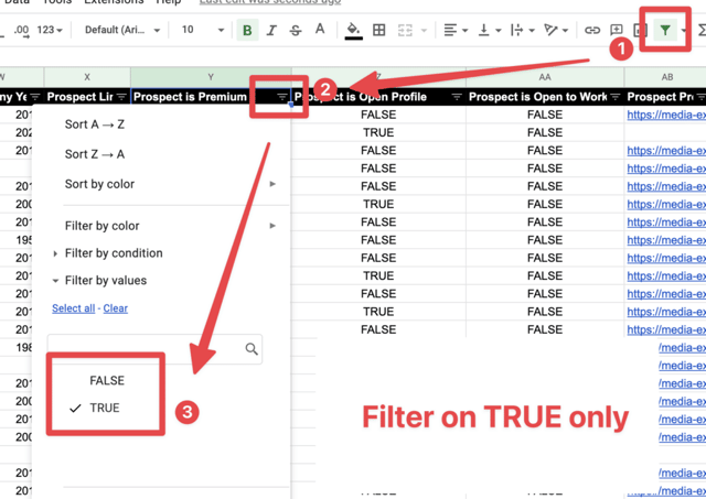 filter premium profiles linkedin google sheet