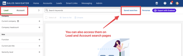 gespeicherte suchen auf den lead- und account-suchseiten finden