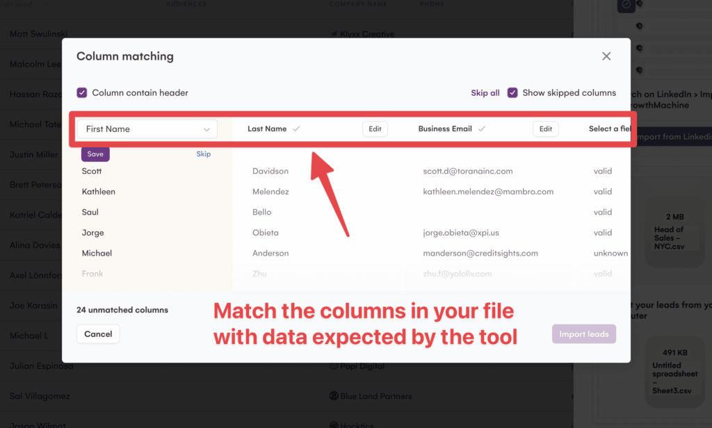 column matching