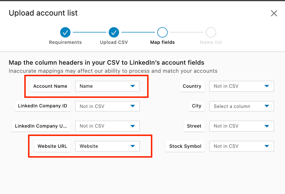 map field upload account list 