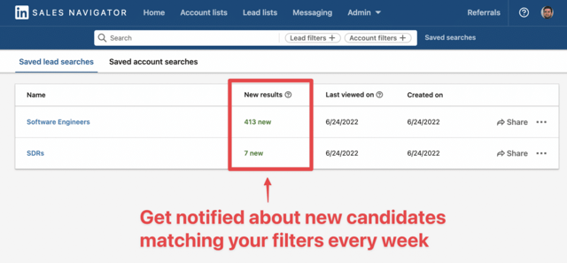 Ricevi notifiche su novi candidati corrispondenti ai filtri ogni settimana