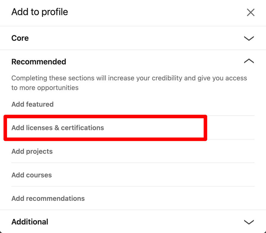 add license certification on linkedin