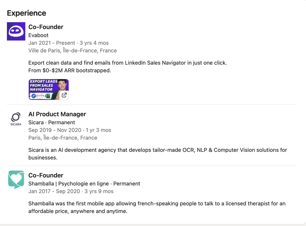 linkedin experience
