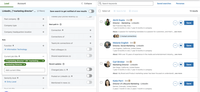 résultats de recherche linkedin sales navigator  parmi lesquels vous pouvez choisir