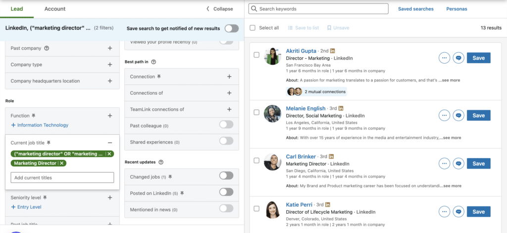 linkedin sales navigator search results you can choose from